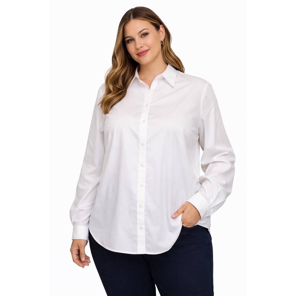 Chaps Womens 3X White Button Down Shirt Long Sleeve No Iron Office Career